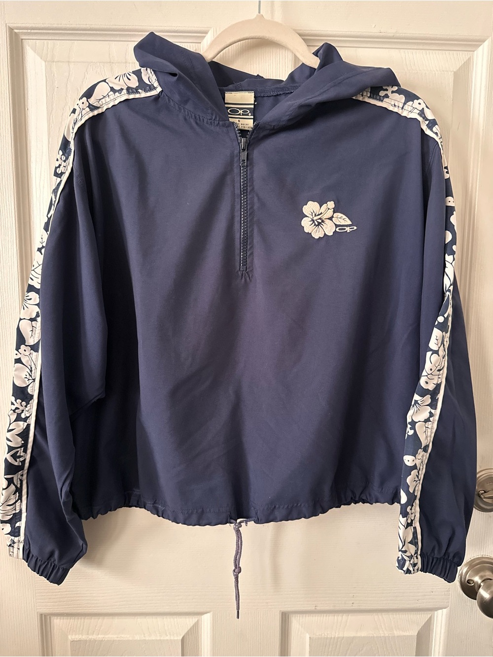 OP Navy Hooded Pullover with White Floral Trim